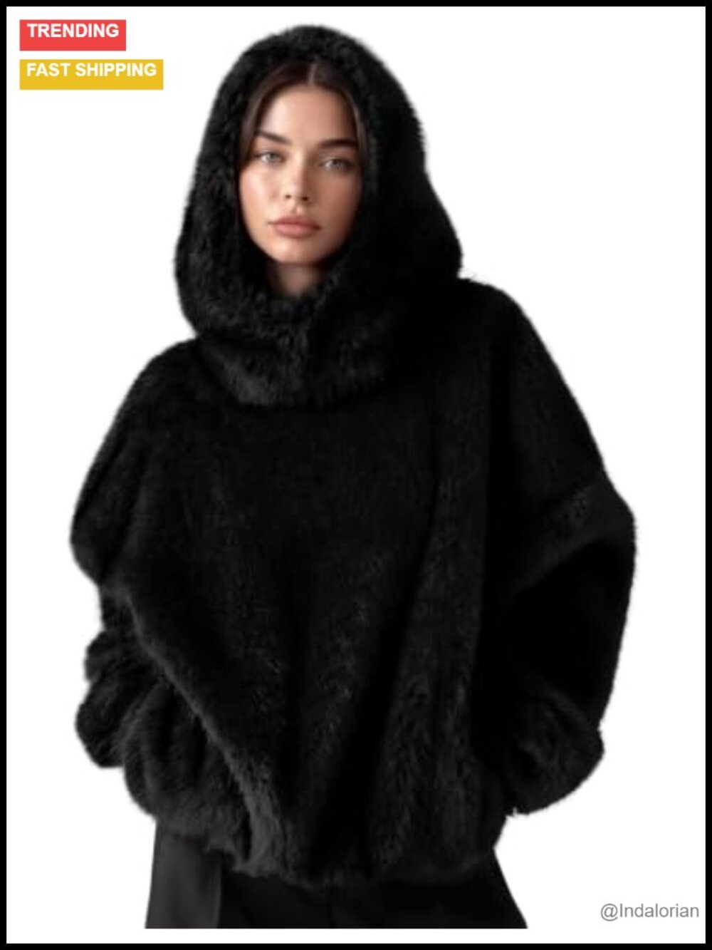 Womens Faux Fur Coat Oversized Hooded Fluffy Pullover Winter Jacket